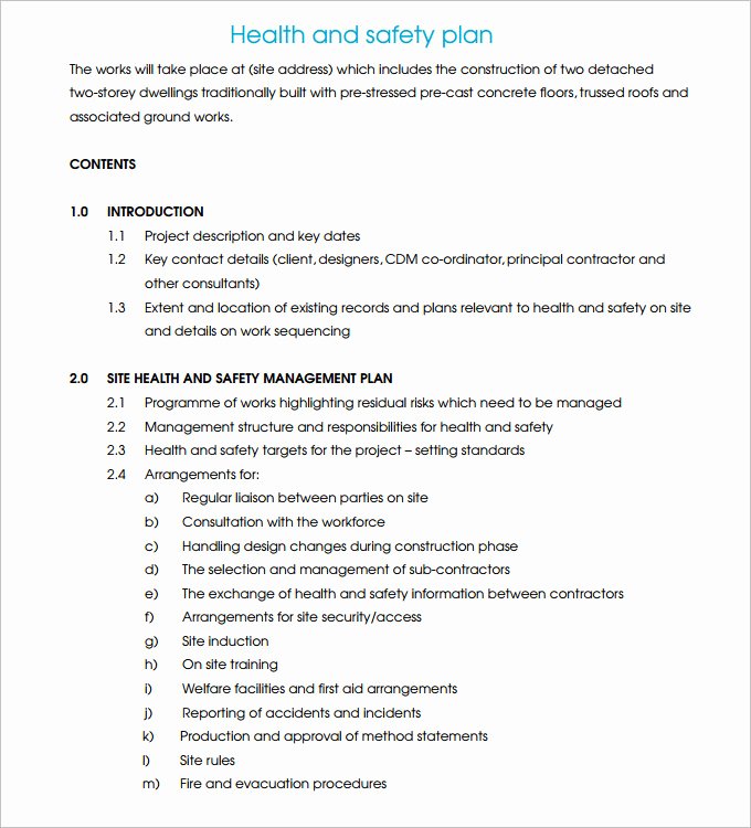 Health and Safety Plan Template Awesome Construction Safety Plan Template 17 Free Word Pdf