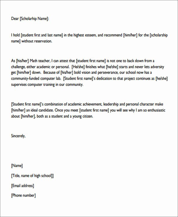 High School Student Recommendation Letter Awesome 7 Sample Personal Re Mendation Letter Free Sample