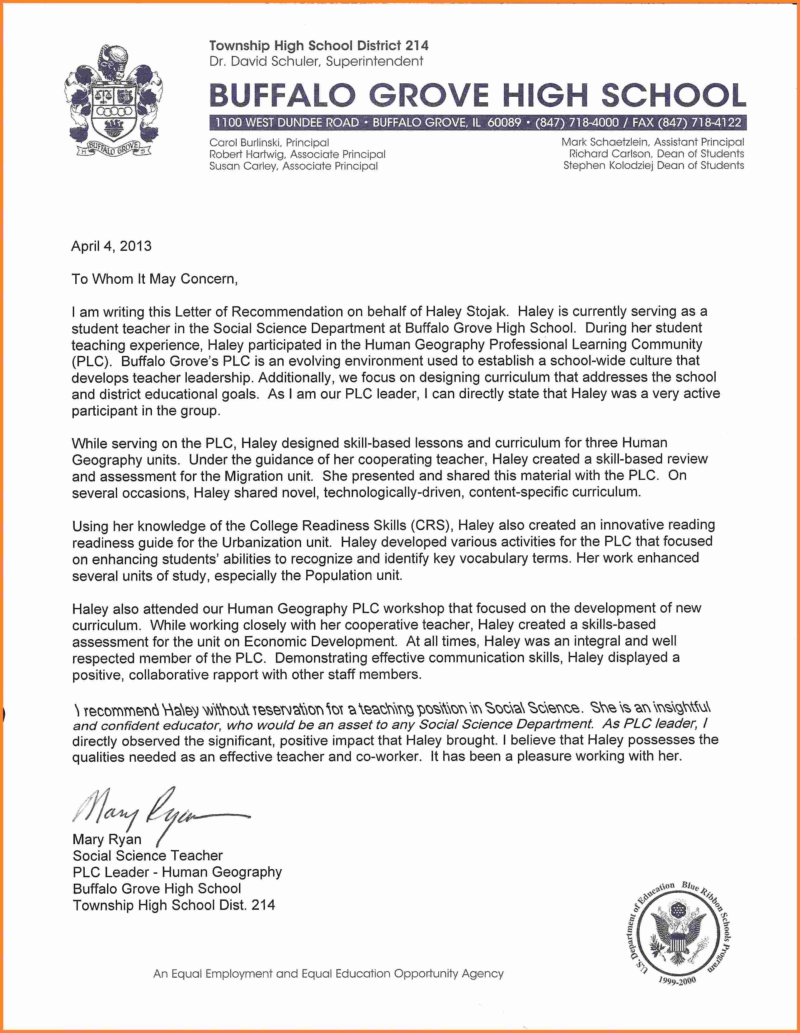 High School Student Recommendation Letter Beautiful 10 Letter Of Re Mendation for High School Student