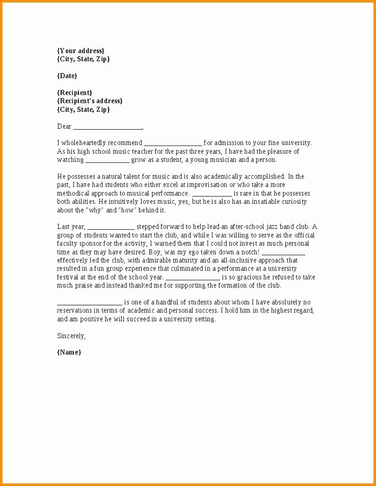 High School Student Recommendation Letter Best Of Re Mendation Letter for High School Student
