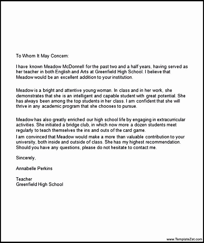 High School Student Recommendation Letter New Letter Re Mendation for Student Going to College