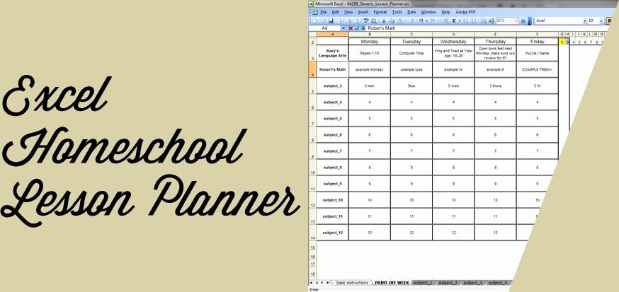 Homeschool Lesson Plan Template Excel Fresh Excel Homeschool Lesson Planner Awesome