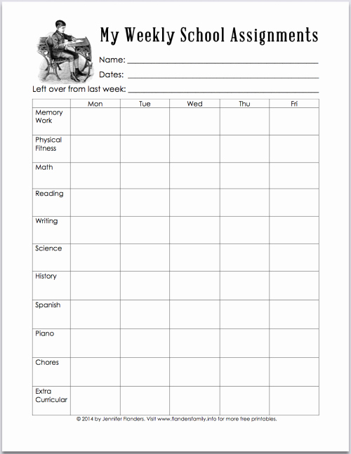 Homeschool Lesson Plan Template Excel Luxury Free Printable Weekly Planner for School assignments