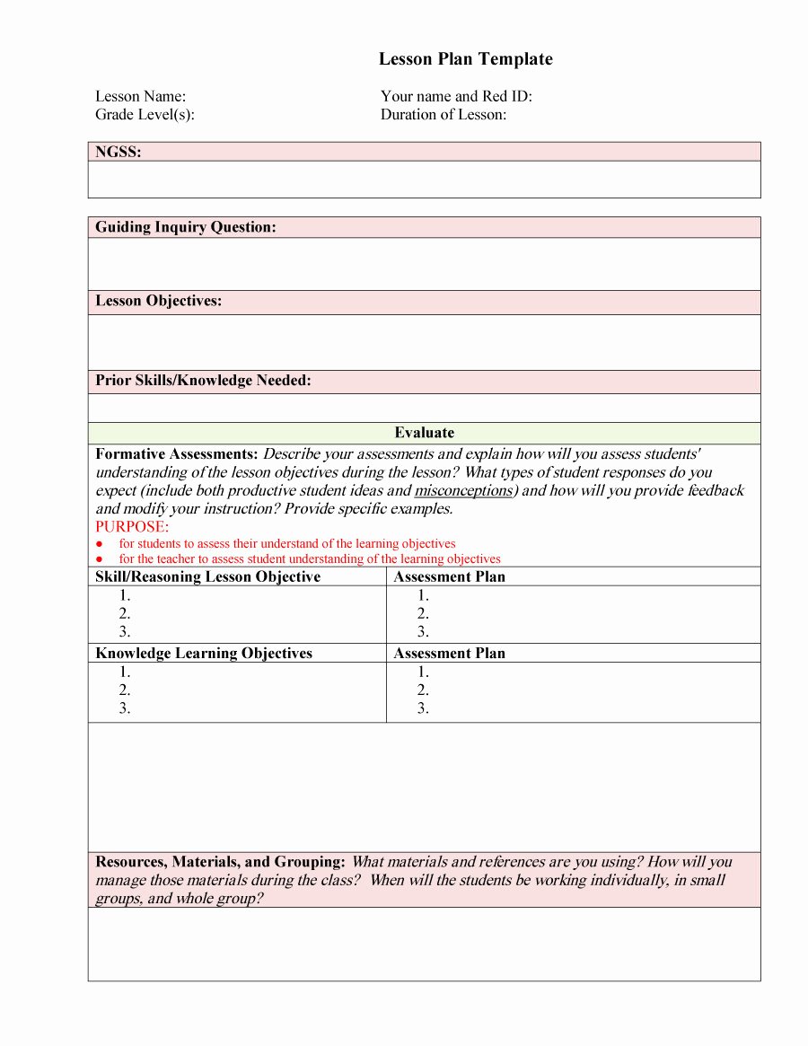 Homeschool Lesson Plan Template Excel New 44 Free Lesson Plan Templates [ Mon Core Preschool Weekly]