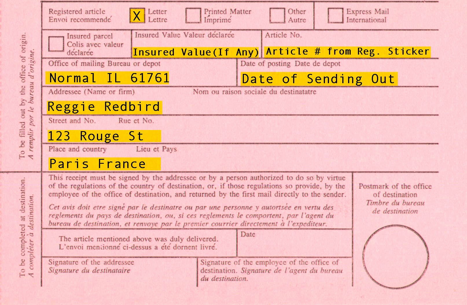 How to Fill Out Receipt Fresh Registered Mail Information
