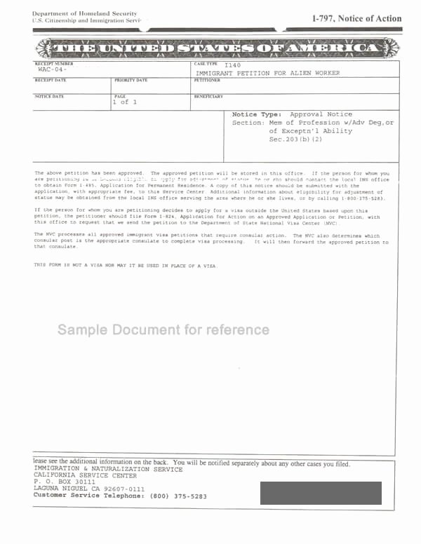 I140 Experience Letter format Luxury Sample form I 140 Approval Notice