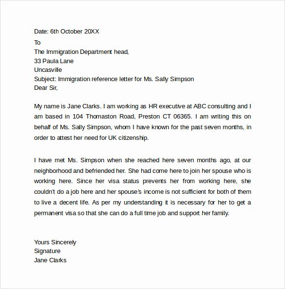 Immigration Recommendation Letter Sample Inspirational Personal Reference Letter Template 12 Samples