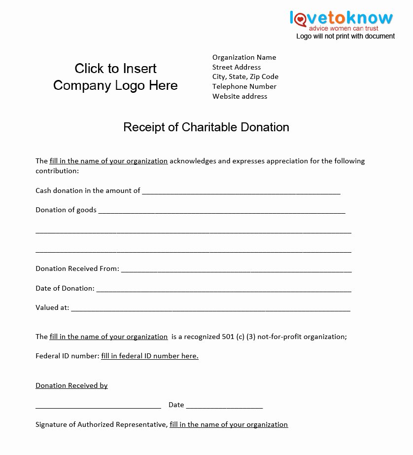 In Kind Donation Receipt Template New Charitable Donation Receipt