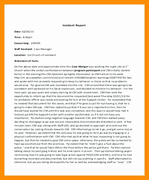Incident Report format Letter Best Of Sample Employee Incident Report Letter