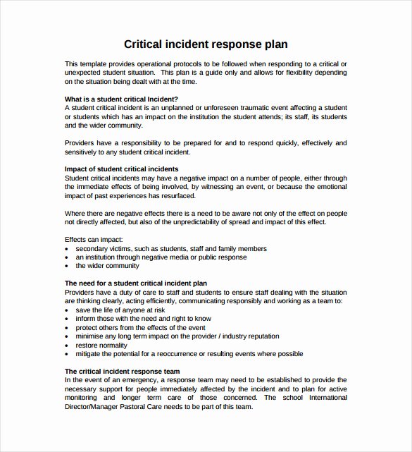 Incident Response Plan Template New Incident Response Plan S Free Sample Example for On
