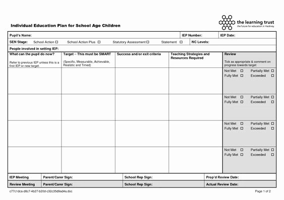 Individual Education Plan Template New Education Templates