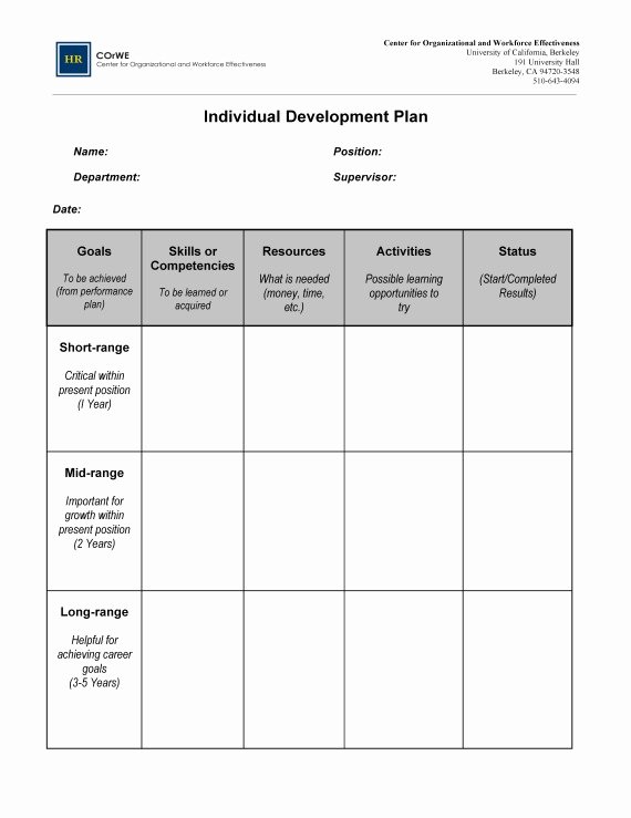 Individual Employee Training Plan Template Fresh Employee Career Development Plan Template