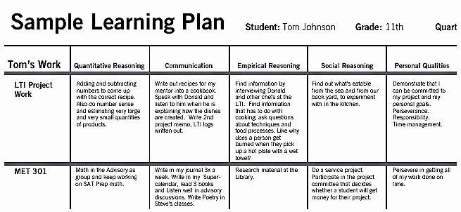 Individual Learning Plan Template Awesome Met Real World Learning — Examples