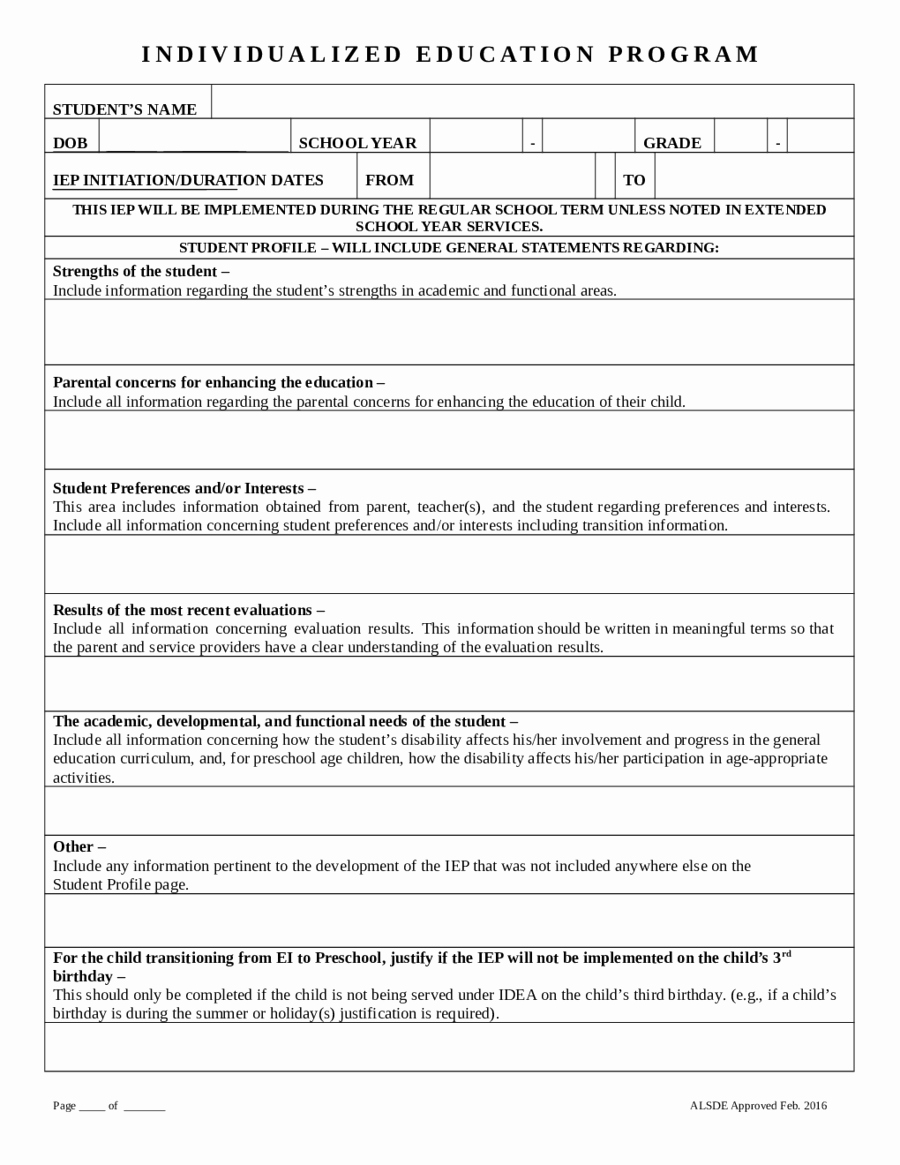 Individualized Education Plan Template Awesome 2019 Individual Education Plan Fillable Printable Pdf