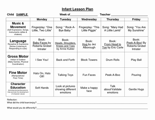 Infant Lesson Plan Template Awesome Provider Sample Lesson Plan Template School