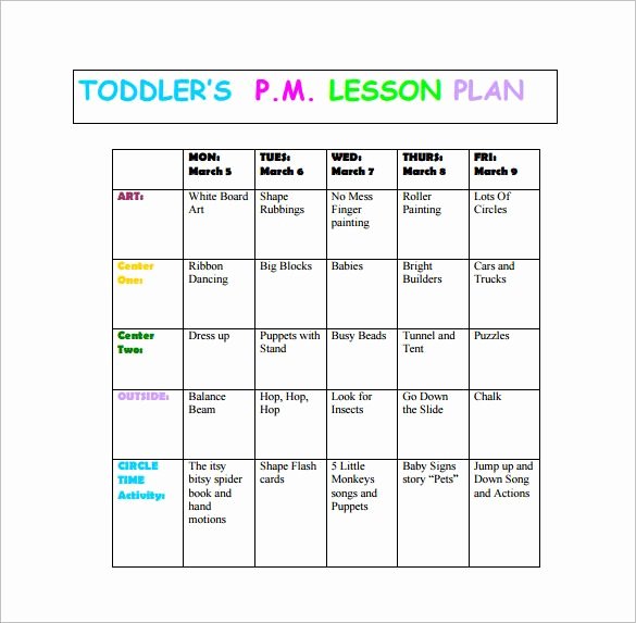 Infant Lesson Plan Template Unique toddler Lesson Plan Template – 10 Free Word Excel Pdf