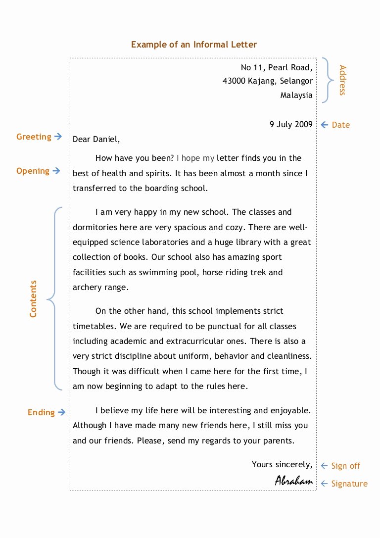 Informal Letter format Sample Awesome Informal Letter Writing Example