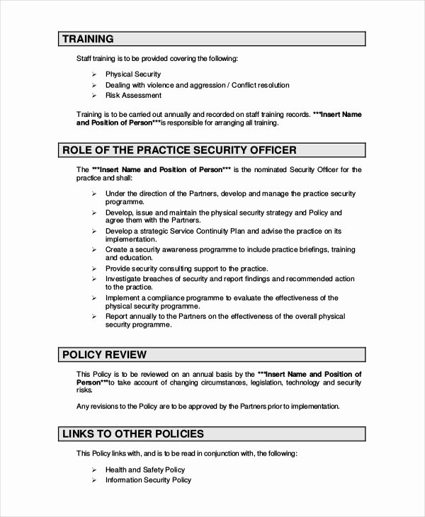 Information Security Plan Template Fresh Security Policy Template 7 Free Word Pdf Document