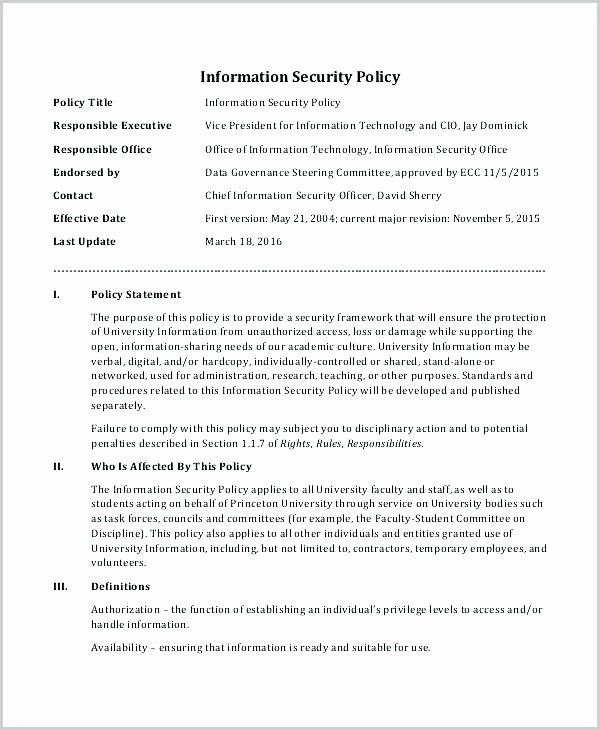 Information Security Plan Template Inspirational Sample Information Security Policy Template – Majestefo