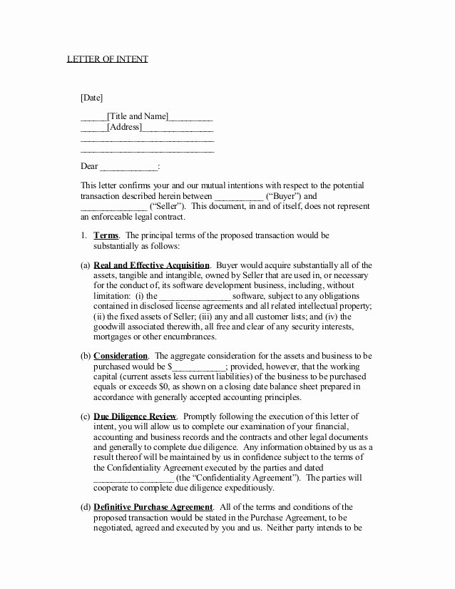 Intent to Purchase Business Agreement Inspirational Sample Letter Of Intent