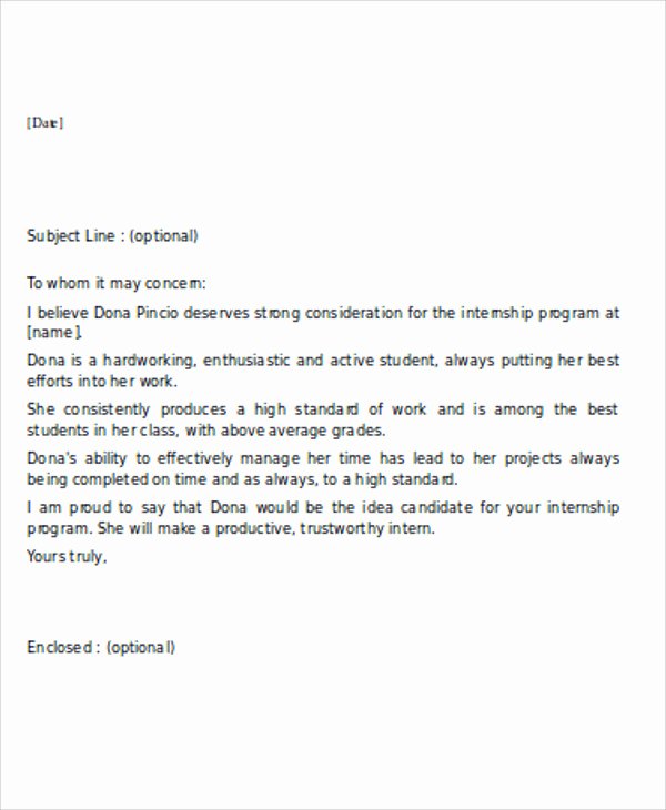 Intern Letter Of Recommendation Luxury 7 Sample Internship Reference Letters Free Samples