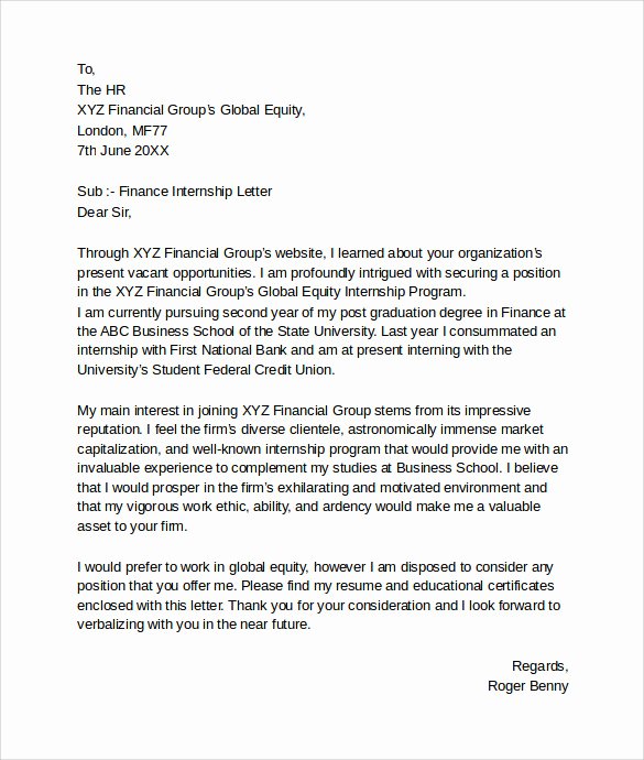 Internship Letter format Students Fresh 12 Education Cover Letter Examples Download for Free