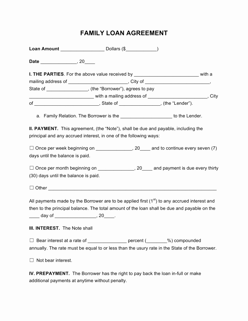 Intra Family Loan Agreement Template Awesome Family Loan Agreement Template