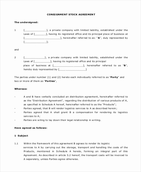 Inventory Stocking Agreement Inspirational Sample Consignment Agreement form 8 Free Documents In Pdf