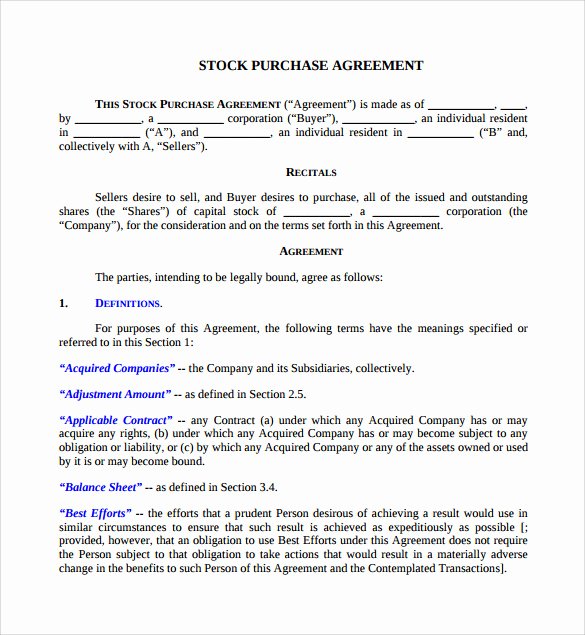 Inventory Stocking Agreement Lovely 7 Sample Stock Purchase Agreement Templates to Download