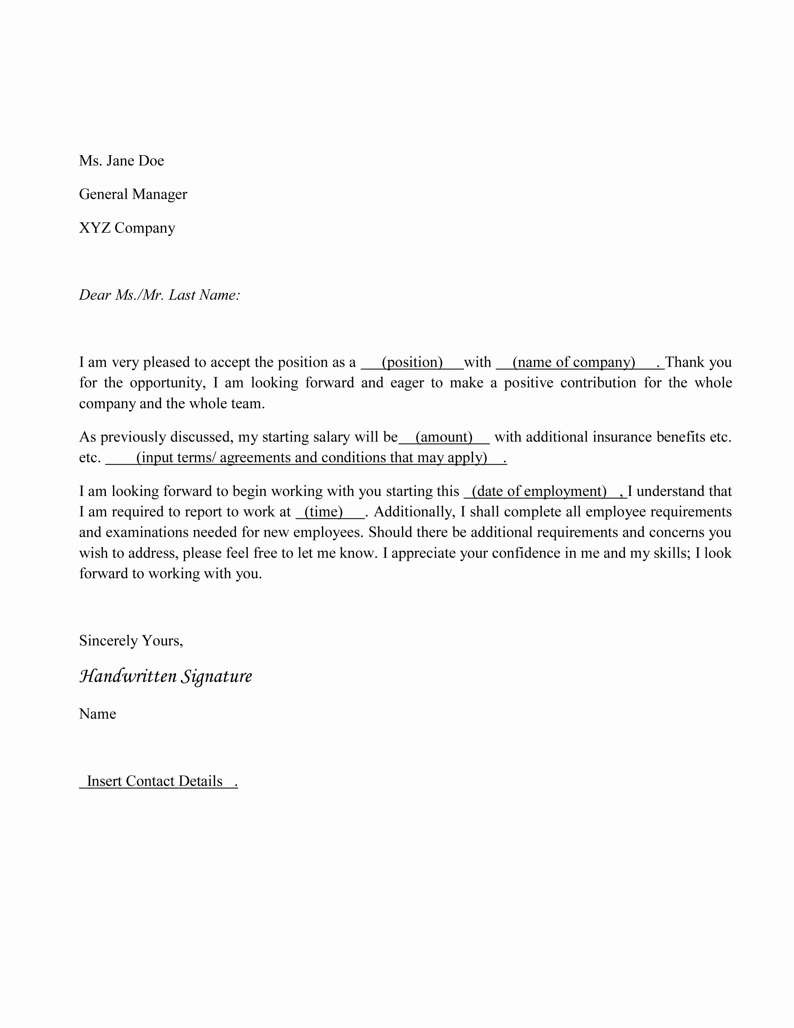 Job Acceptance Letter format Luxury How to Write A Job Acceptance Letter with Samples