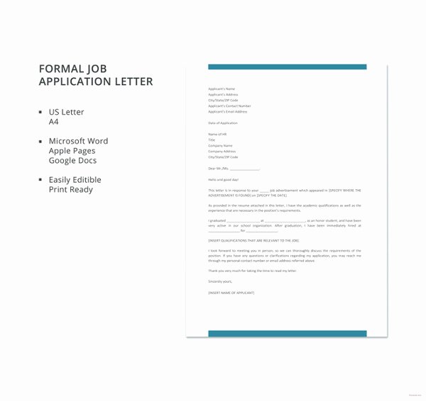 Job Application Letter format Pdf Fresh 43 formal Application Letter Template