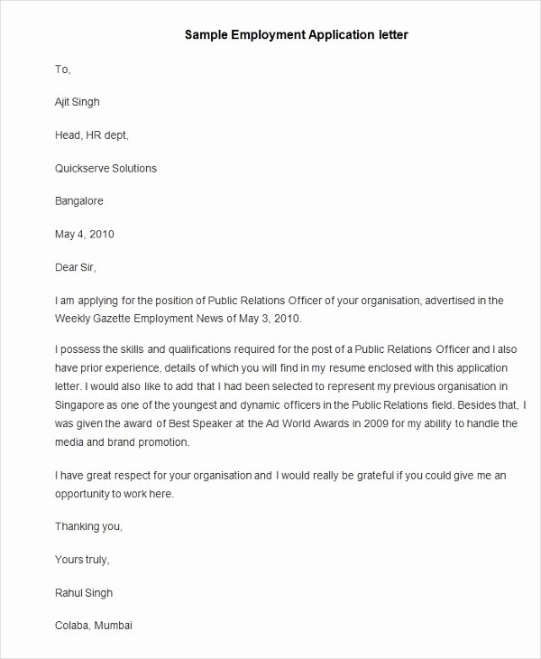 application letter template