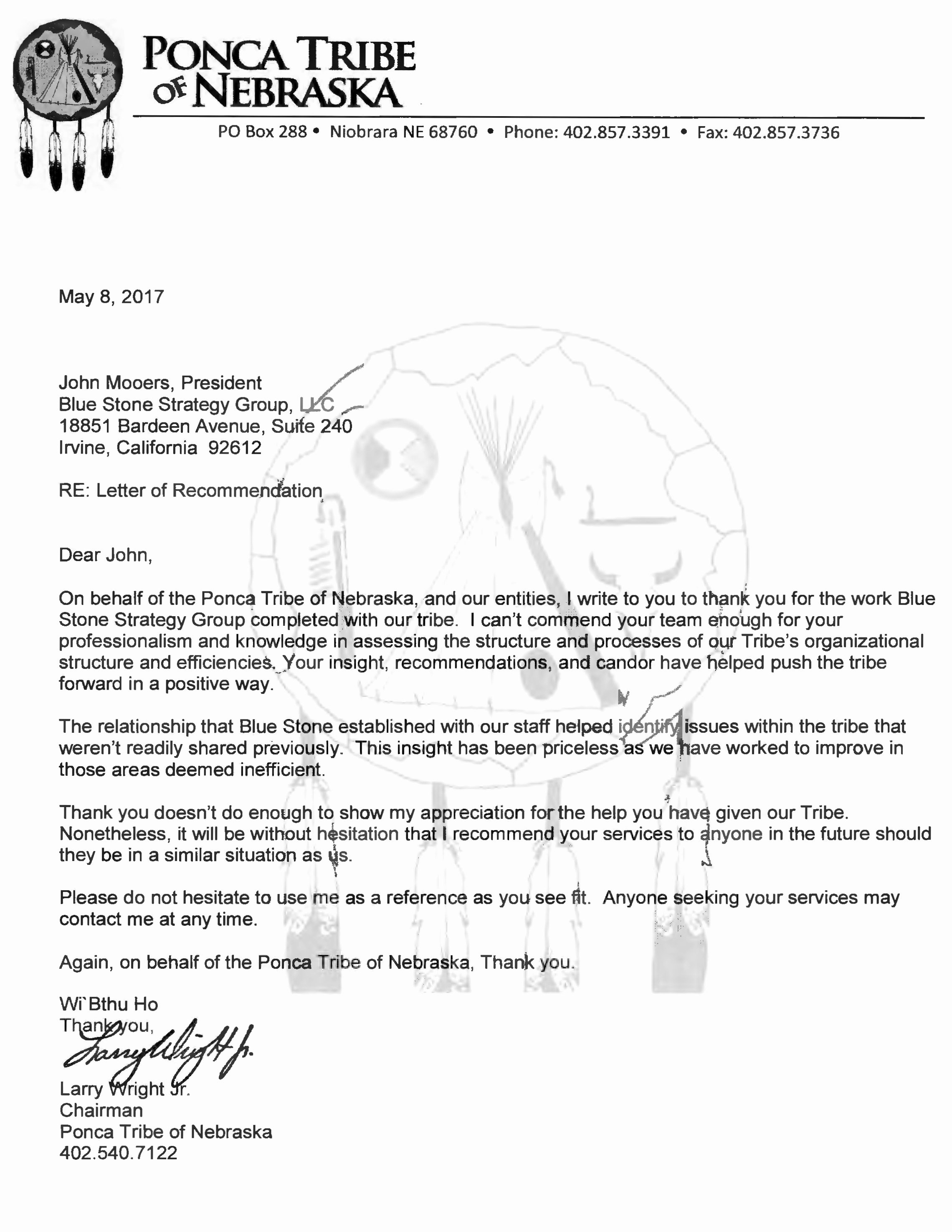 John Nash Recommendation Letter Elegant Bssg Ponca Of Nebraska Letter Of Re Mendation 05 08 17