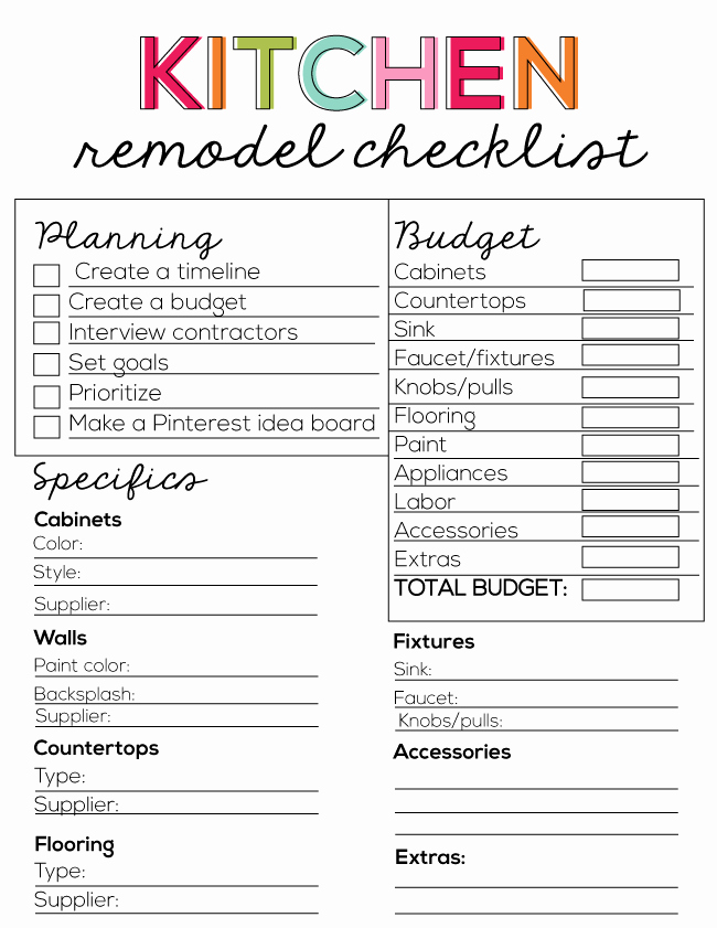 Kitchen Remodel Project Plan Template New Kitchen Remodel Checklist