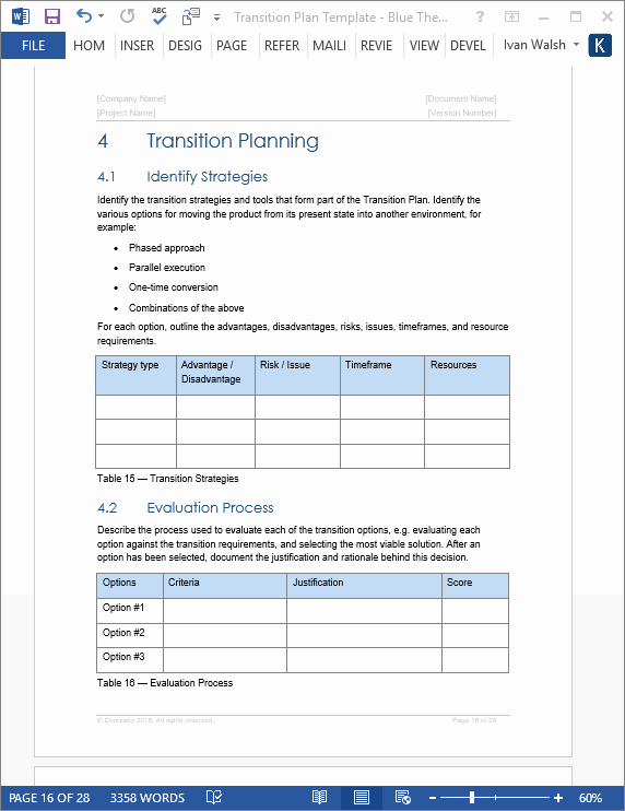 Knowledge Transition Plan Template Luxury Transition Plan Template