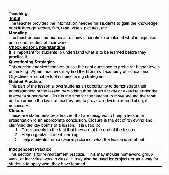 Lausd Lesson Plan Template Best Of 9 Madeline Hunter Lesson Plan Templates Download for Free
