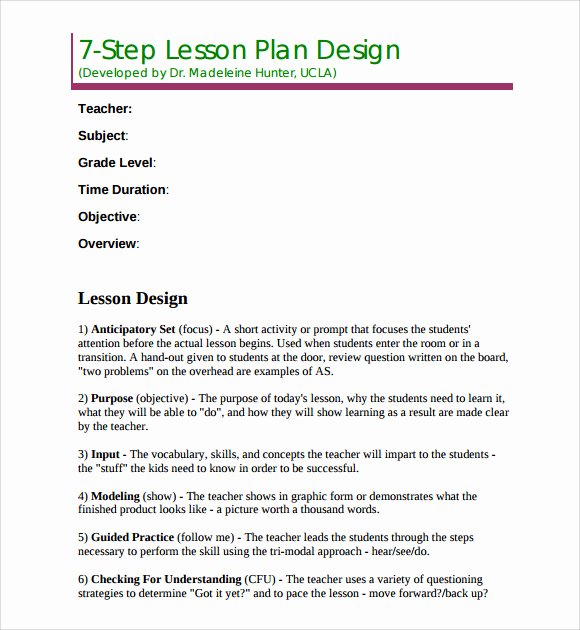 Lausd Lesson Plan Template Fresh 9 Madeline Hunter Lesson Plan Templates Download for Free