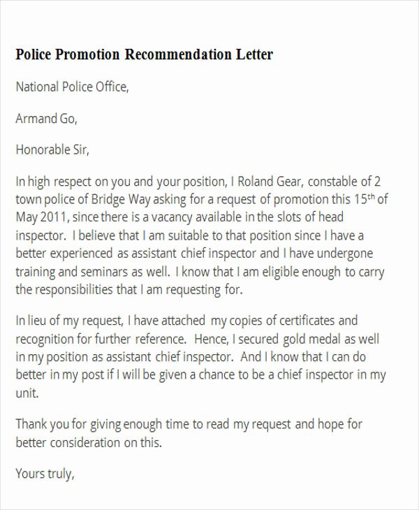 Law Enforcement Letter Of Recommendation New 11 Sample Promotion Re Mendation Letter Free Sample