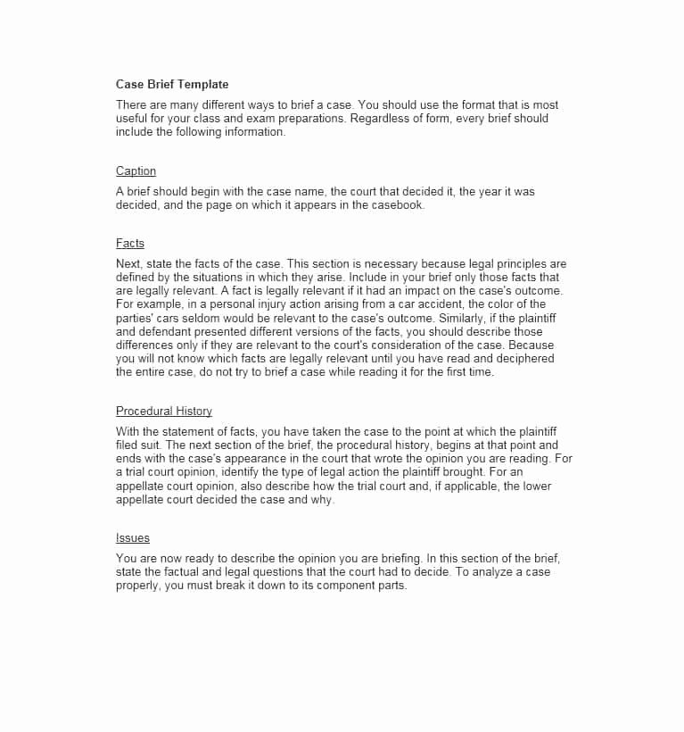 Law School Case Brief Template Inspirational 40 Case Brief Examples &amp; Templates Template Lab