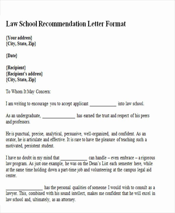 Law School Letter Of Recommendation Best Of 6 Sample Law School Re Mendation Letter Free Sample