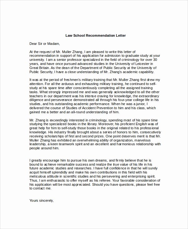 Law School Letter Of Recommendation Lovely 8 Sample Re Mendation Letters