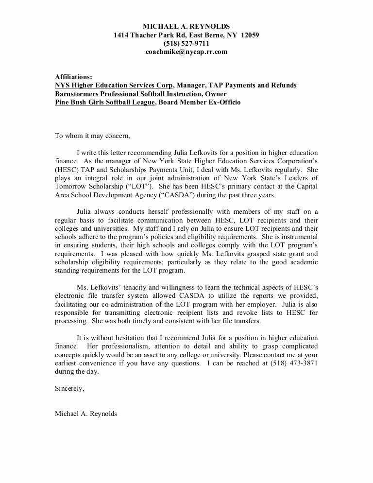 Law School Letter Of Recommendation New Julia Lefkovits Re Mendation Letter Mike Reynolds Hesc