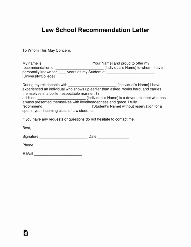 Law School Recommendation Letter Beautiful Free Law School Re Mendation Letter Templates with