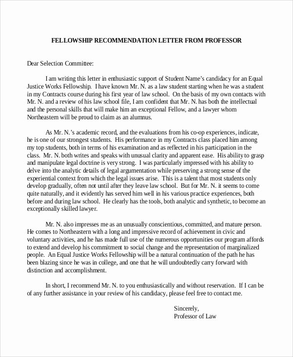 Law School Recommendation Letter Lovely 9 Sample Re Mendation Letters