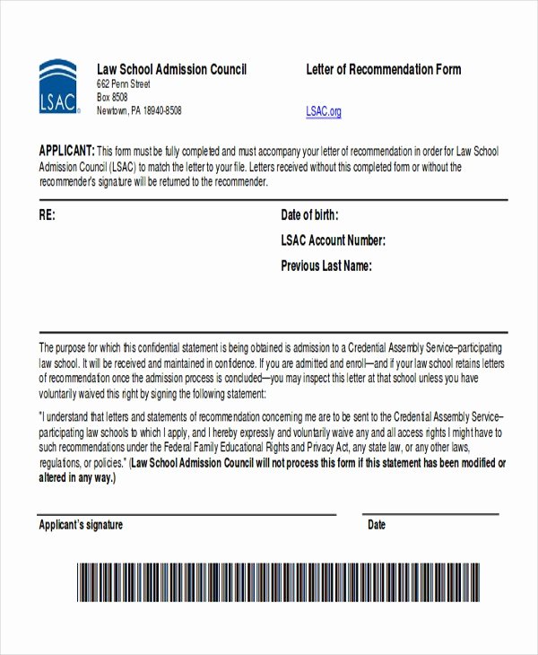 Law School Recommendation Letter Sample Fresh Letter Re Mendation form Lsac Tripevent
