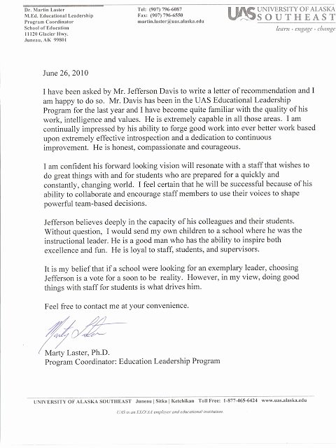 Leadership Letter Of Recommendation Fresh Jefferson W Davis Administrative Portfolio Letter Of