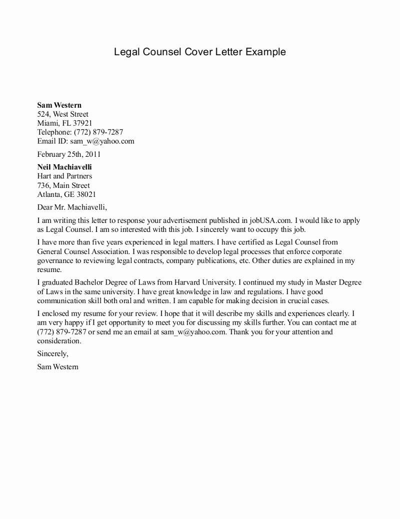 Legal Letter format Template Awesome Legal Cover Letter