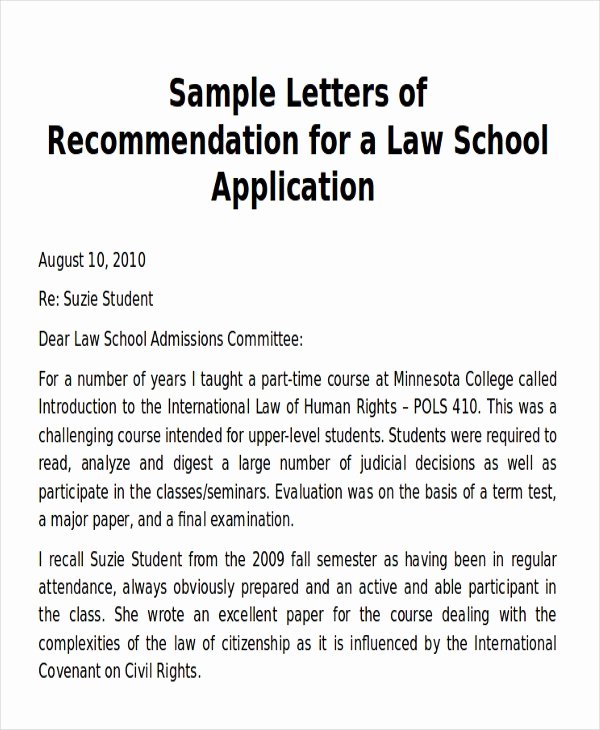 sample letter of re mendation law school