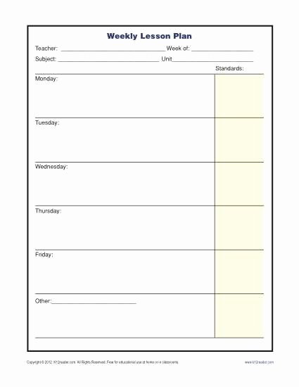 Lesson Plan Book Template Printable Unique Weekly Lesson Plan Template with Standards Elementary