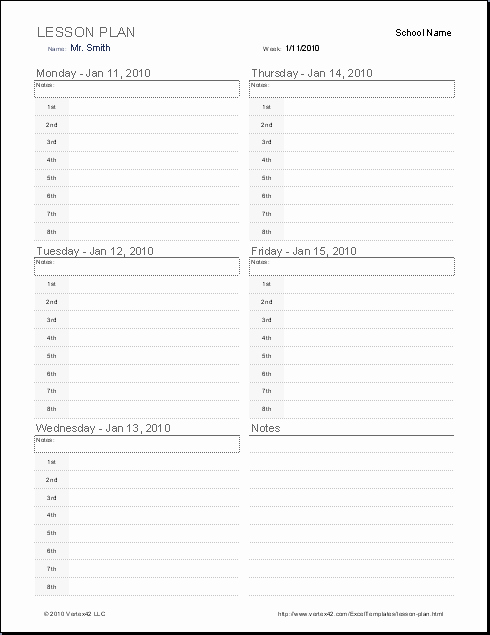 Lesson Plan Calendar Template Awesome Free One Subject Lesson Plan Calendar Template